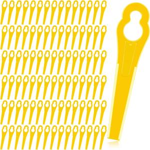Honoson 100 Pieces Plastic Trimmer Blades Replacement Mowing Grass Wacker Nylon Blades Compatible with Polycut 2-2 3-2 FSA 45 57 FSE 52 (Yellow)