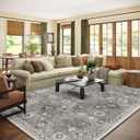 Machine Washable Rug for Living room: 8x10 Area Rugs Boho Vintage Rugs Stain Resistant Non Slip Low Pile Lightweight Soft Carpet for Bedroom Kitchen Dining Room Nursery Kids Room Farmhouse Home Office (Grey)