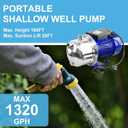1.5HP Shallow Well Pump 1320GPH 115V for Farm/Garden | Self-priming jet pump, 160ft max head, stainless steel. Automatic booster for home water pressure. Durable, easy install.