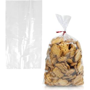 APQ Clear Gusseted Poly Bags, 6 x 3 x 12 Inches. Pack of 100 Waterproof Side Gusseted Plastic Bags with Open Top. 2 Mil Thick Flat Bottom Clear Bag for Packaging Popcorn, Cookies, Bread