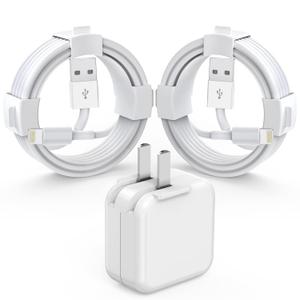 [MFi Certified] iPad iPhone Charger Fast Charging Block with 2-Pack 6.6FT USB to Lightning Cable iPad Charging Cord 12W Foldable Portable Wall Plug Charger for i Pad 9th, 8th,i Pad Pro/Air/Mini,iPhone