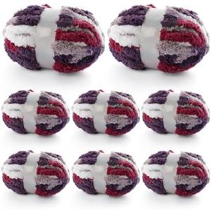 8 Pcs Chunky Yarn for Hand Knitting - Chunky Chenille Yarn for Crocheting - Fluffy Yarn for Crochet - Jumbo Yarn for Hand Knitting 200 yds 61.6 oz of Super Bulky Yarn (Burgundy-Grey-White)