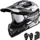 DOT Adult ATV Dirt Bike Helmet with Goggles Gloves & Mask Adjustable Sun Visor Motorcycle Adults Helmet Off-Road Motocross Downhill Moped MX for Unisex-Adult-Victory Gray, M