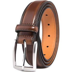 Fabio Valenti Genuine Leather Dress Belts For Men - Mens Belt For Suits, Jeans, Uniform With Single Prong Buckle (38waist 36-37, Burnt Umber)