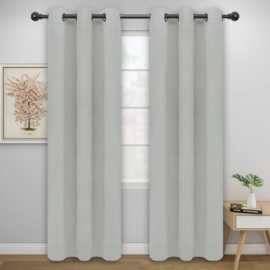 Easy-Going Blackout Curtains for Bedroom, Solid Thermal Insulated Grommet and Noise Reduction Window Drapes, Room Darkening Curtains for Living Room, 2 Panels (42x95 in, Greyish White)