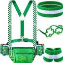 Chunful 10 Pcs St. Patrick's Day Fanny Pack Shamrocks Belt Bag Fanny Pack with Suspenders Drink Holder Wristband Headband (Green)
