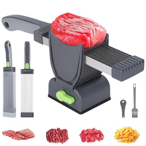 YJPPDD Fresh Meat Slicer, Thickness Adjustable 2 or 4 mm, 17 IN 1 Stainless Steel Cleaver Kitchen Knife For Slicing Shredding, Manual Meat Cutter Jerky Slicer for Beef Pork Salmon Jerky