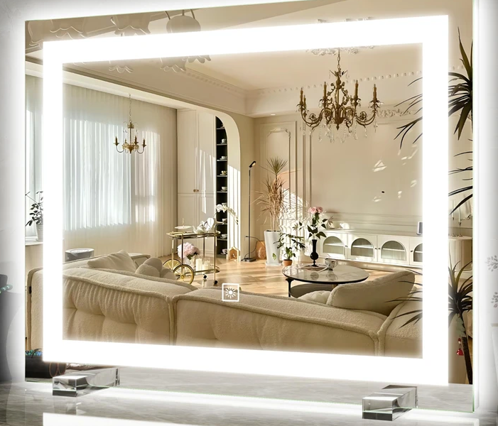 ROLOVE 22x20 Inch Lighted Vanity Mirror, 3-Mode Touch Dimming LED Lighting, Large Makeup Mirror for Dressing Room, Tabletop or Wall-Mounted, White