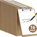 HappyHapi 16 Pack Clipboard 8.5 x 11 Letter Size Clip Boards Bulk, A4 Wooden Hardboard Office Clipboards Pack for Classroom, Work-Meetings, Brown
