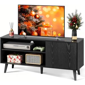 WLIVE TV Stand for 55 Inch TVs, Entertainment Center with Storage Cabinet, Mid-Century TV Stands for Living Room and Bedroom, 50" TV Console, Black
