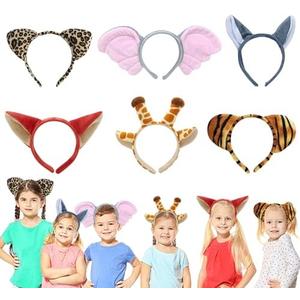 splolowil 6 Pieces Animal Headbands Jungle Safari Party Favors Wild Animal Hair Hoop for Kids Adults Animal Cosplay Birthday Theme Party Supply Stage Performance Giraffe and Tiger ears headband