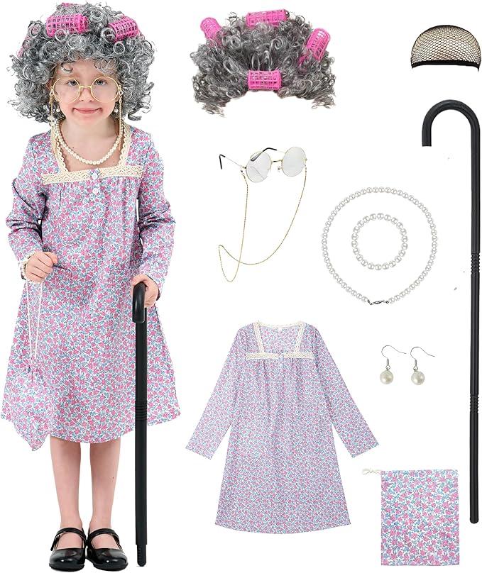 Grandma Old Costume Girls 100th Day of School Little Old Lady Halloween Costume