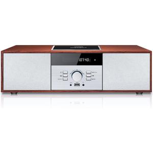 Vintage Style Home CD Player with Bluetooth, FM Radio, USB Port for MP3 Playback, Aux-in, Earphone Port, 30W Nostalgic Wood Home HiFi Stereo System