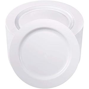 bUCLA 100PCS White Plastic Plates-10.25inch Disposable Dinner Plates-Premium Party&Wedding Plates
