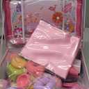 Tea Party Set for Toddles 3-5,PRE-WORLD Musical Kids Tea Set for Little Girls with Dessert,Cookies,Doughnut,Cake,Cake Stand,Tablecloth & Carrying Case,Kitchen Pretend Play Toys for Girls Boys Age 3-6