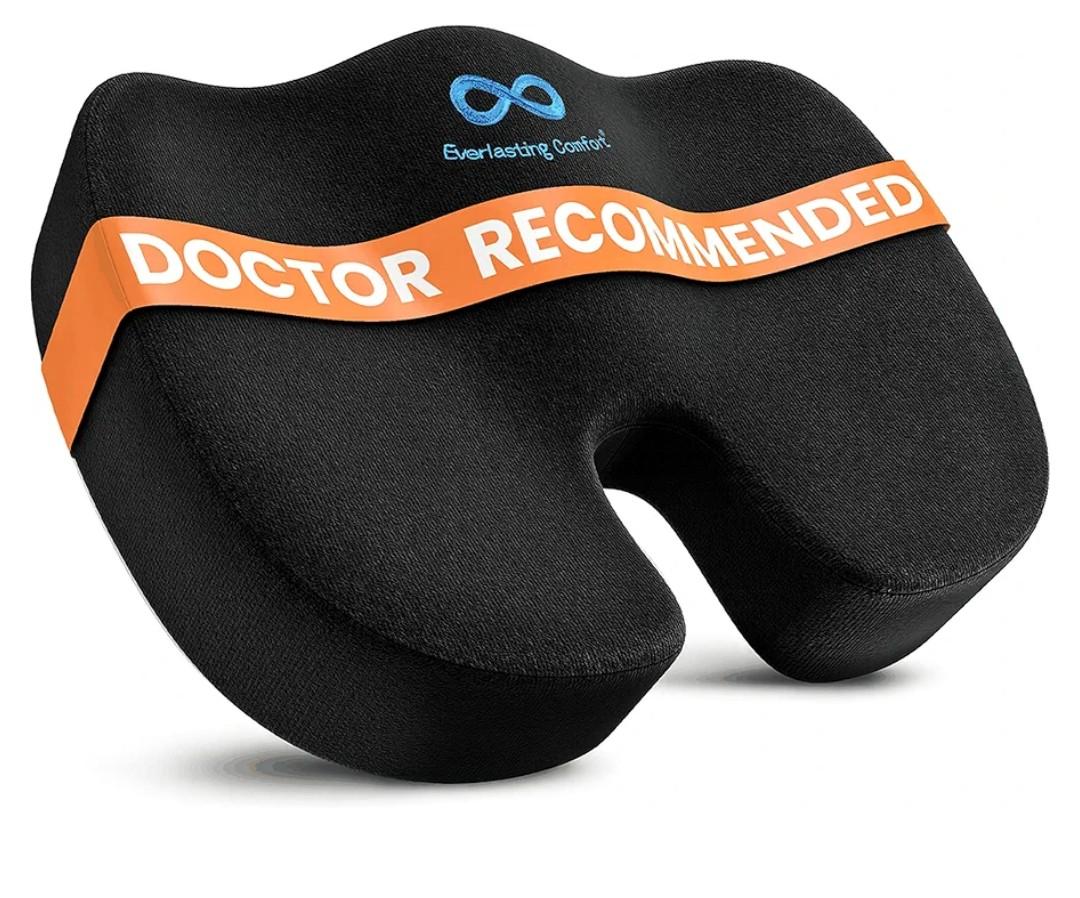 Everlasting Comfort Doctor Recommended Memory Foam Seat Cushion for Office Chairs & Car - Ergonomic Office Desk Accessories - Cushions for Tailbone Pain Relief, Sciatica & Back Support Pillow
