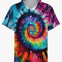 TiwBski Hawaiian Tie Dye Style Shirts for Men Rainbow Print Button Down Shirt Short Sleeve 2XL