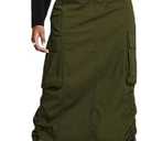 BLUEMING Women Y2k Cargo Long Skirt Low Waist Drawstring Maxi Skirt Ruched Vintage Slit Cargo Skirt with Pockets L