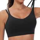 THE GYM PEOPLE Women's Double Spaghetti Strap Sports Bras Supportive Strappy Workout Bra with Padded (Black, M)