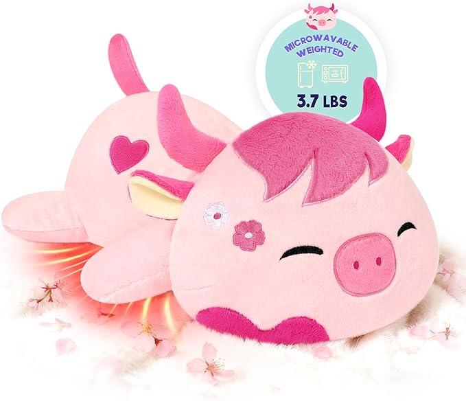Onsoyours Original Weighted & Heatable Sakura Cow Stuffed Animals, 3.7 lbs Microwavable Plushies for Stress Relief  20 inch Large Comfort Soft Plush Toys for Kids & Adults