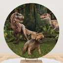 AOFOTO 7.2x7.2ft Polyester Dinosaur Circle Backdrop Cover Forest Jungle Park 3D Dinosaur Round Photography Background Boy Kids Baby Shower Birthday Theme Adventure Party Decorations Photoshoot Props