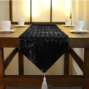 ShinyBeauty 72 Inch Sequin Table Runner - Black with Tassel, 12x72 Inches, Glitter Metallic Linen for Kitchen, Birthday, Wedding Decor, Elegant Sequins Table Overlay