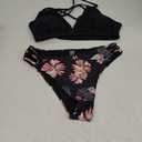 Tainehs Women's Push Up V Neck Bikini Sets Criss Cross Back Two Piece Bathing Suit (Large, Black Floral)