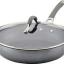 Circulon Elementum Hard Anodized Nonstick Deep Frying Pan/Skillet with Lid, 12 Inch, Oyster Gray