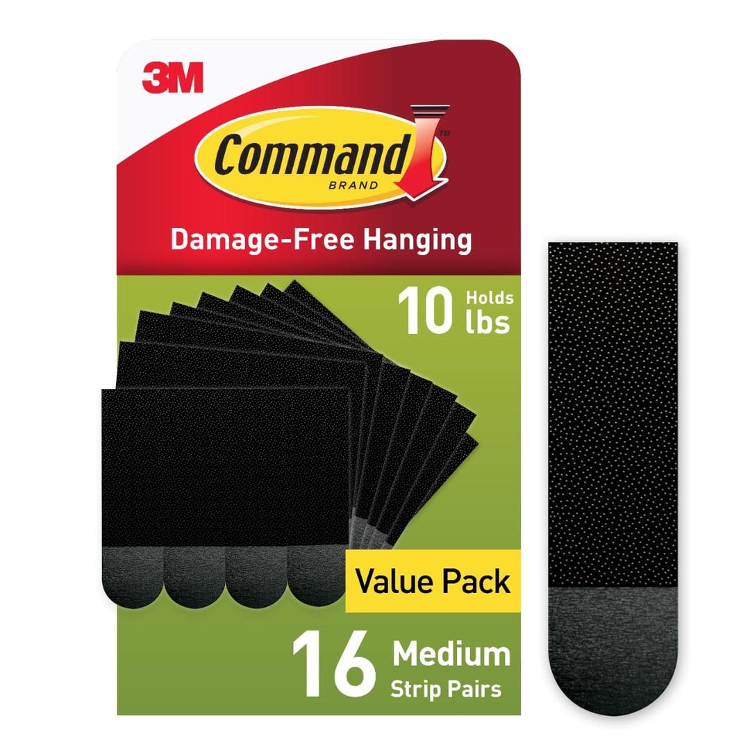 Command 10 lb Medium Picture Hanging Strips 16 Pairs (32 Command Strips), Damage-Free Hanging Picture Hangers, No Tools Great for Home Decor, Black Adhesive