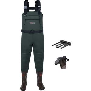 HISEA Neoprene Fishing Chest Waders for Men with Boots Cleated Bootfoot Waterproof Mens Womens Wader Fishing & Hunting Wader (12, Green)