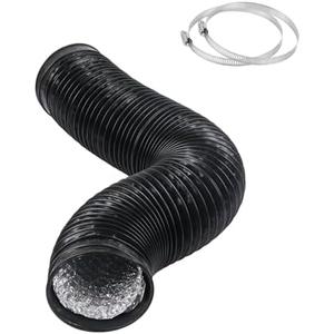 CABAX 6-inch Diameter, 5 Feet Length Air Ducting, 15cm Diameter Flexible Black Aluminum Vent Hose for HVAC Ventilation with 2 Clamps