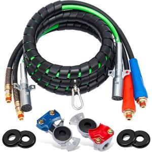 12ft 3 in 1 ABS & Power Air Line Hose with Glad Hands & 4 Glad Hand Seals for Tractor Trailer Semi Truck