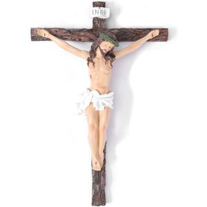 Crucifix Wall Cross - 16 Inch Hand Painted Jesus Christ Statues Resin Catholic Wall Decor for Inspirational Home, Altar, Living Room, Religious Gifts, 16.1"L x 10.6"W