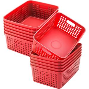 Lineshading 12 Pack Plastic Storage Baskets for Organizing, Red
13 x 10'' Large Plastic Storage Baskets Bins, Red,  Product Dimensions 13.78"D x 9.84"W x 5.12"H