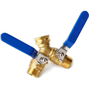 Garden Hose Splitter 2 Way Heavy Duty, Brass Faucet Adapter With Long Handle For Gardening Water Hose Shut Off Valve Hose Connector Fittings Outdoor Water Spigot Hose Bib Y Splitter