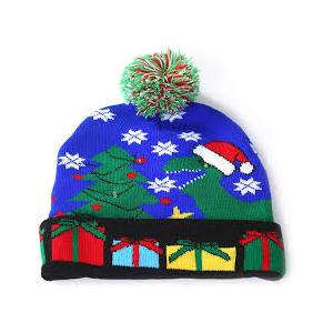 Blowata Christmas Hat Light Up Christmas Knitted Beanie Hat, Cute Cartoon Design Xmas Knit Cap with 6 Colorful LED Lights