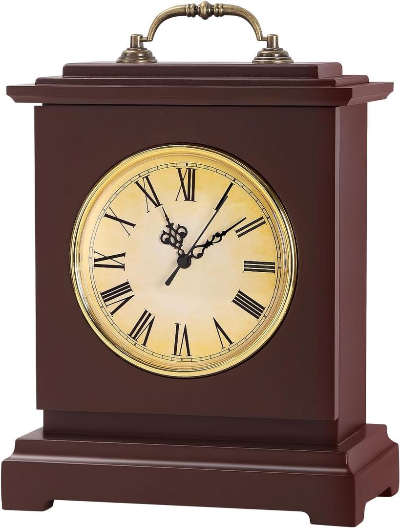 Shinoske Wooden Mantel Clock with Hidden Safe,Secret Compartment for Cash,Jewelry,Rings,Watches,Battery Operated Vintage Table Clock for Living Room,Home Decor,Mahogany