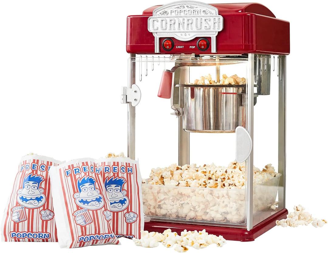 Popcorn Popper Machine-4 OZ Vintage Professional Popcorn Maker Theater Style with Nonstick Kettle Warming Light and Serving Scoop. (Red)