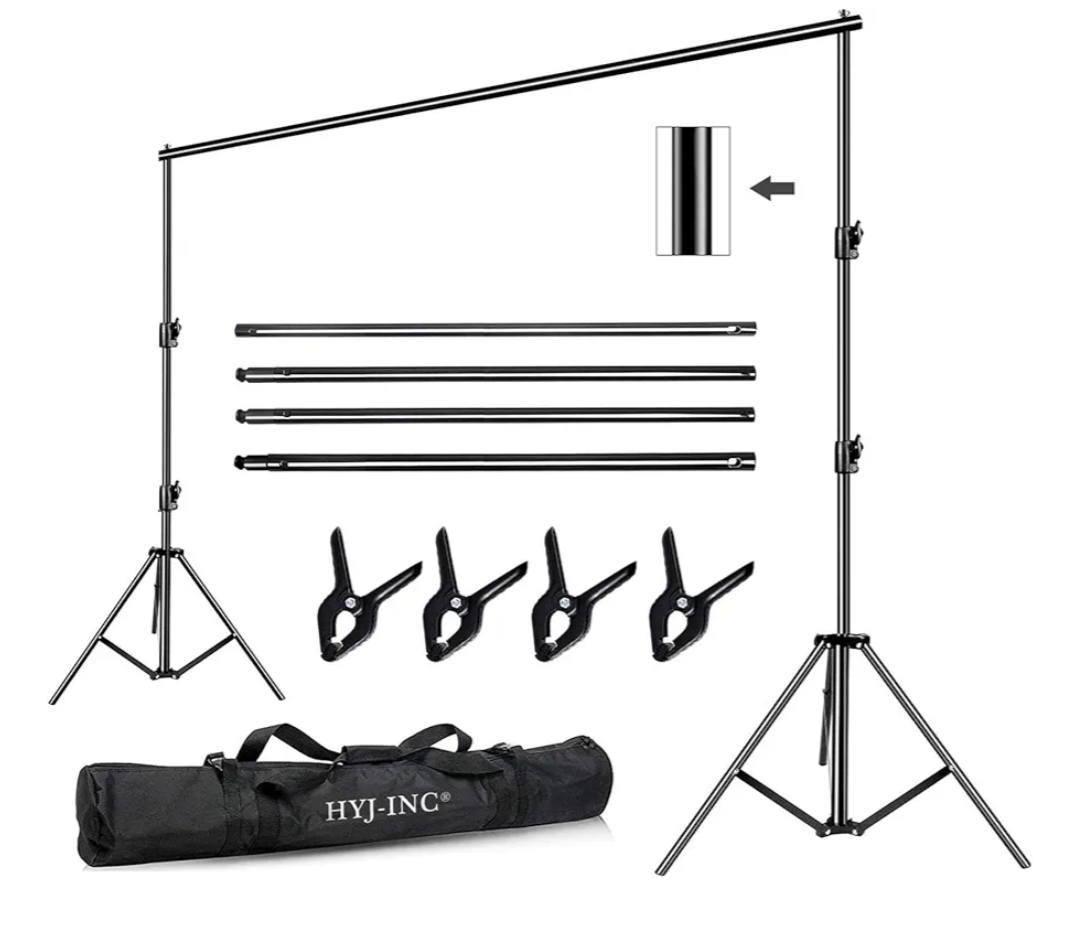 12ft x 10ft Photo Video Studio Heavy Duty Adjustable Photography Muslin Backdrop Stand Background Support System Kit with Carry Bag 4 Spring Clamps