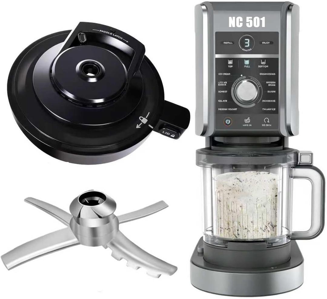 NC 500 Outer Bowl Lid and Paddle for Deluxe Ice Cream Maker, Reusable Creami Deluxe Replacement Accessories Compatible with Ninja NC500, NC501, NC501H, NC501HBL, NC501HGN and CN501CO Series, BPA-Free