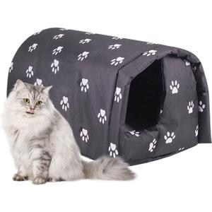 Fhiny Stray Cats Shelter, Waterproof Outdoor Cat House Foldable Warm Pet Cave for Winter Wild Animal Tent Bed Anti-Slip Kitten Cave for Feral Cat Dog Puppy Weatherproof Black (M:17.7"×15.7"×13.7")