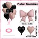 10pcs Pink Black Bow & Heart Balloons, Pink and Black Heart Shaped Bow Balloons Coquette Bridal Birthday Party Valentines Decor Decorations Supplies