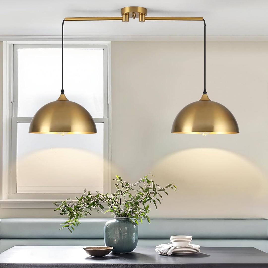Gold Pendant Lights Kitchen Island 2-Light, Gold Dome Pendant Light, Modern Dining Room Light Fixture, Island Pendant Lights for Kitchen, Dining Room, Bar, Cafe