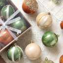 Christmas Tree Ball Ornaments 12 Pcs 3.15" Sage Green White Sand Brown Boho Neutral Shatterproof Plastic Glitter Hanging Balls for Fall Christmas Tree Xmas Holiday Party Home Decor