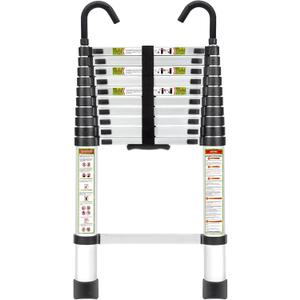 RIKADE Telescopic Ladder, 10.5 ft Aluminum Telescoping Ladder with Non-Slip Feet and Stable Hook, Portable Extension Ladder for Household and Outdoor Working, Max Load 330 lb, Aluminum