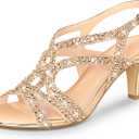PIZZ ANNU Women's Amelia Heels Sandals Sparkle Crystal Open Toe Slingback High Heel Sandals Dress Pumps Shoes for Party Wedding (Beige), 9.5