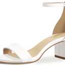 PIZZ ANNU Women's Low Block Chunky Heels Sandals Comfortable Open Toe Ankle Strap Party Dress Pump Shoes Strappy Buckle Heeled Sandal with 2 Inches Tall Thick Heel Design (8, White)