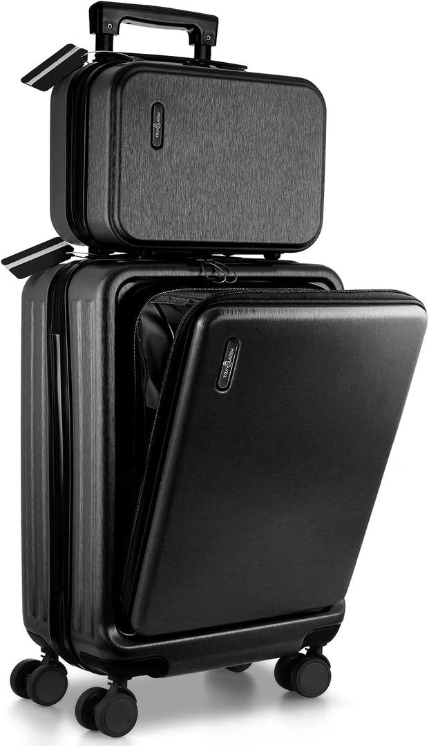 TRAVELARIM 20 Inch Carry On Luggage 22x14x9 Airline Approved, Carry On Suitcase with Wheels, Hard-shell Carry-on Luggage, Durable Luggage Carry-On, Black Small Suitcase with Cosmetic Case