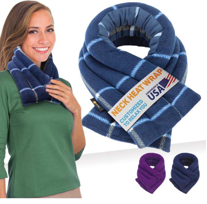 SunnyBay Microwave Heating Pad, Microwavable Heated Neck and Shoulder Wrap for Moist Hot Lightly Weighted with Moldable Flaxseed, Cotton and Fleece Surface, 26x6 Inches, Made in USA, Ocean Blue