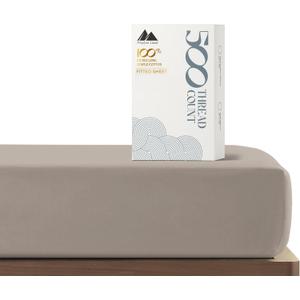 Mayfair Linen 100% Cotton California King Fitted Sheet Only - 500 Thread Count Cal King Sheets Deep Pocket Fitted, Soft Cooling Sateen No Pop-Off Elastic Bottom Sheet, Fits Mattress Upto 18"- Taupe